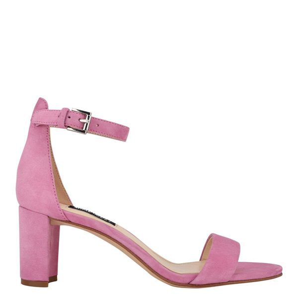 Nine West Pruce Ankle Strap Block Heel Pink Heeled Sandals | Ireland 08X38-1A98